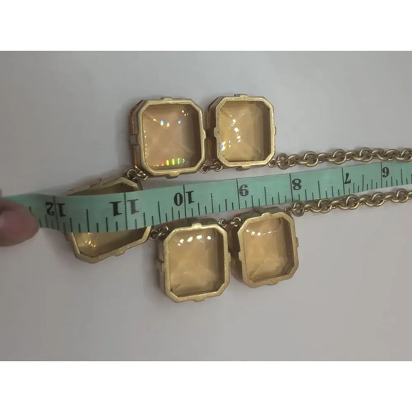 J.Crew Gold Chain Square Amber Stones Statement Necklace Womens - Picture 6 of 6